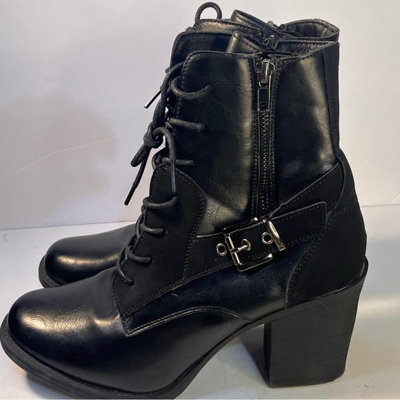 Pierre Dumas Ravenna-19 Black Side Zipper Buckle Lace Up Ankle Boots Women - Picture 8 of 12